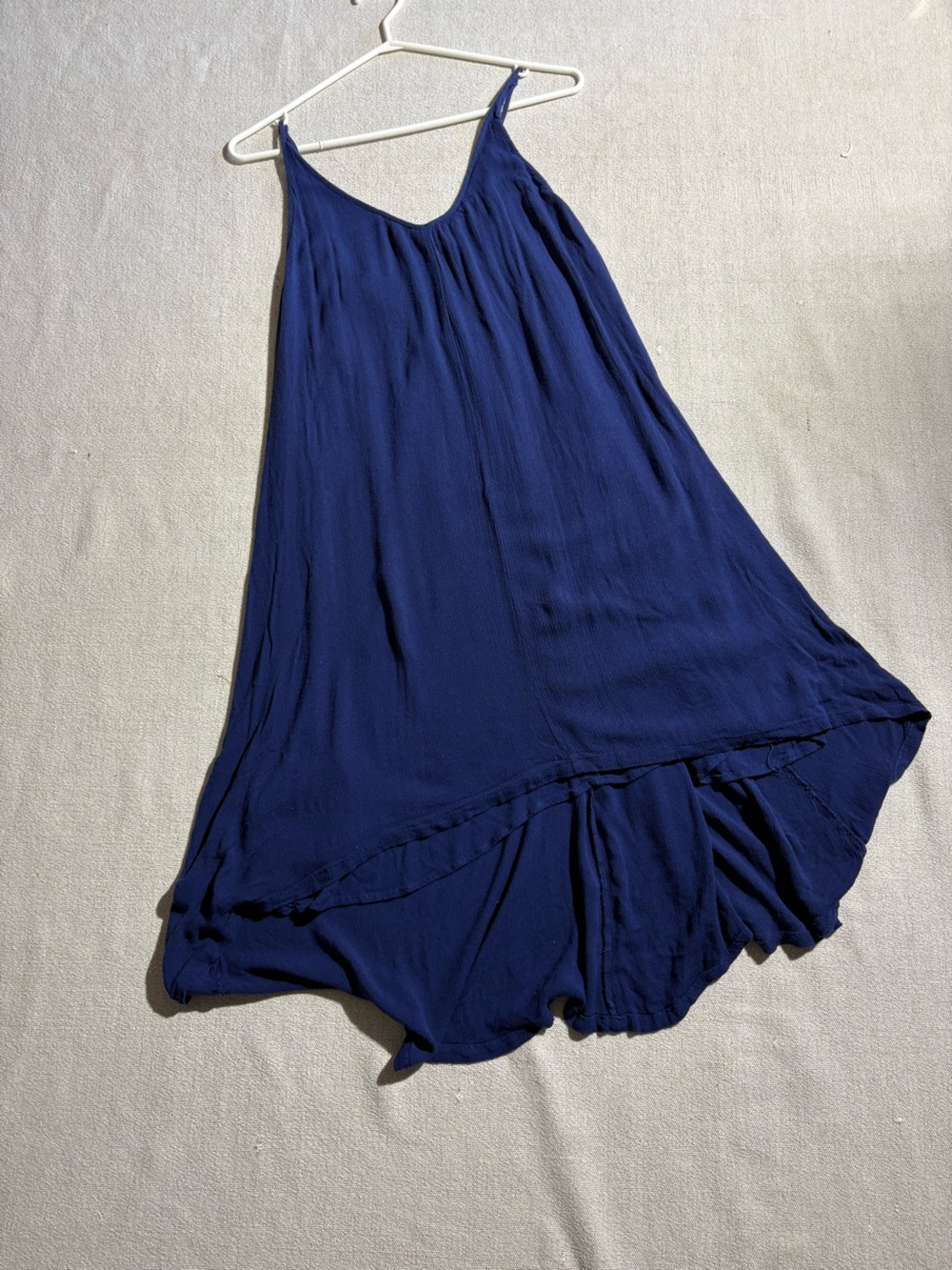 Flowing High-Low Slip Dress in Navy Blue